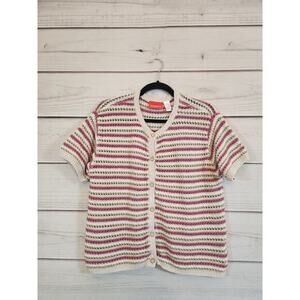 Liz Claiborne Women's Multicolor Stripe Short Sleeve Button Front‎ Cardigan Sz L